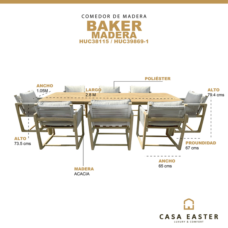 Cargue la imagen en el visor de la galería, Comedor de madera 2.8 con 8 sillas BAKER CasaEaster
