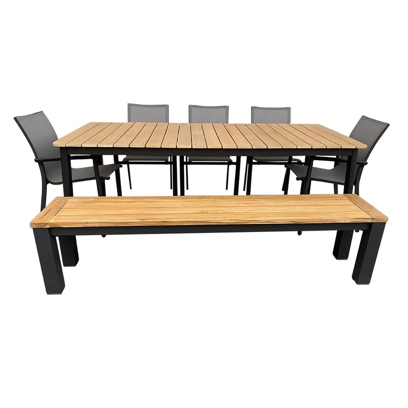Cargue la imagen en el visor de la galería, Comedor para Exterior o Jardin 2.1 M Cargo + 5 Sillas Koshem + Banca Clay Larga Negro