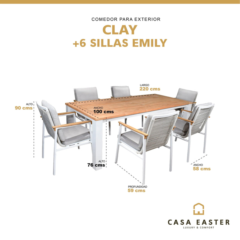 Cargue la imagen en el visor de la galería, Comedor para Exterior o Jardin 2.2 M Clay + 6 Silla Emilie Blanco