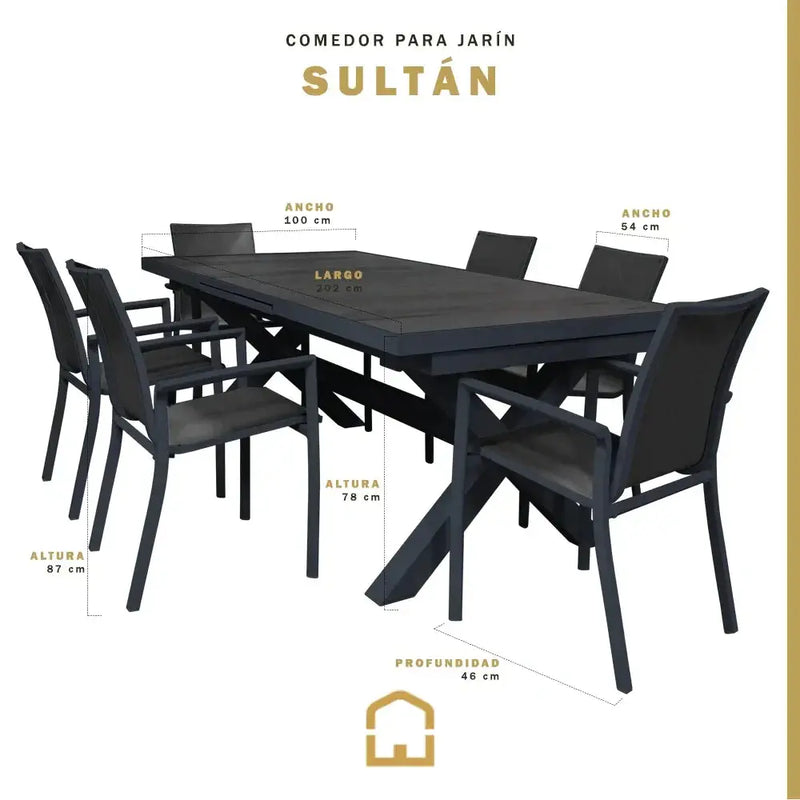 Cargue la imagen en el visor de la galería, Comedor Expandible 2 M / 2.6 M para Exterior o Jardin de Lujo Sultan + 8 Koshem Carbon