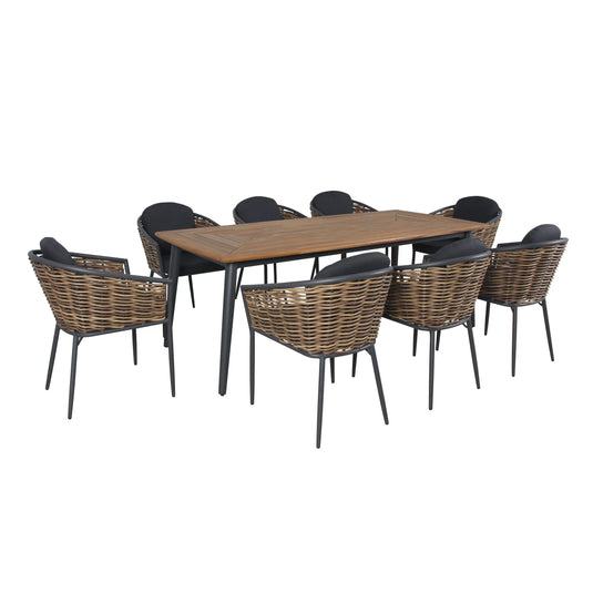 Comedor para exterior Glamour 2.1m color carbon + 8 sillas glamour color carbon CasaEaster