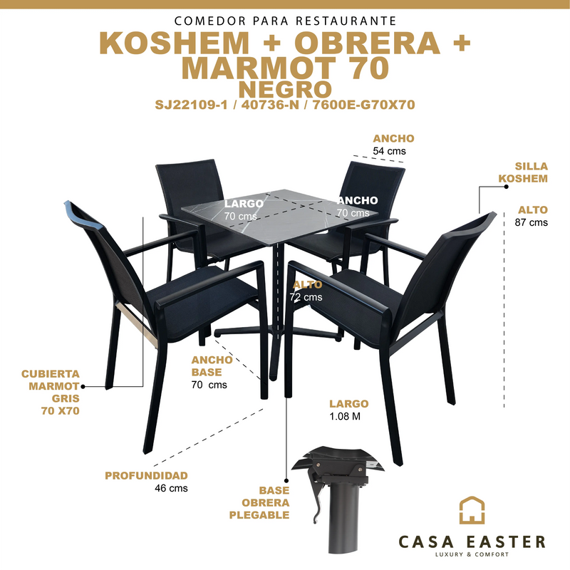 Cargue la imagen en el visor de la galería, Comedor para restaurante, con base plegable color Negro KOS-MA70-OBR-KOS-MA70-OBR CasaEaster