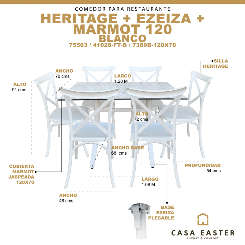 Cargue la imagen en el visor de la galería, Comedor para restaurante, con base plegable color blanco HERI-MAR120-EZ-HERI-MAR120-EZ CasaEaster