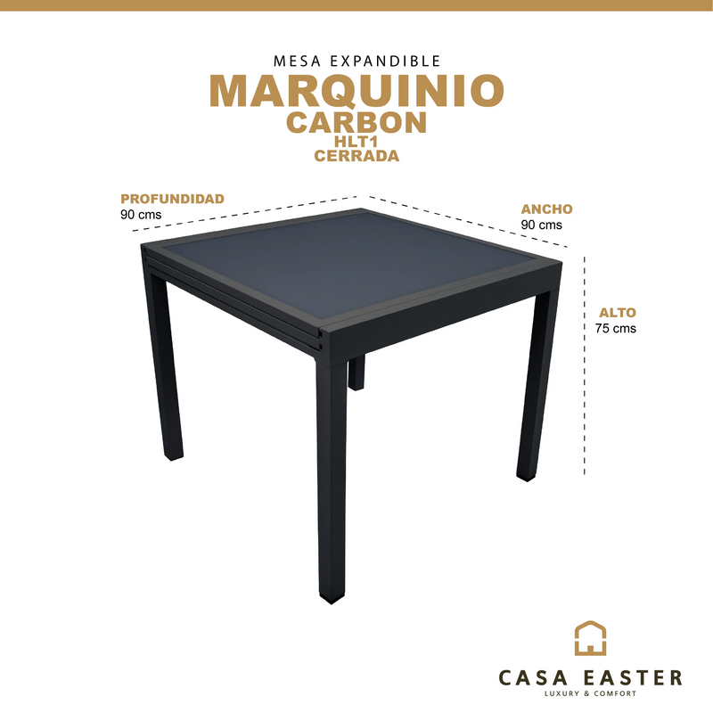 Cargue la imagen en el visor de la galería, Mesa De Comedor Expandible 90 cms / 1.8 M para interior y exterior de Aluminio Color Carbon MARQUINIO-HLT1