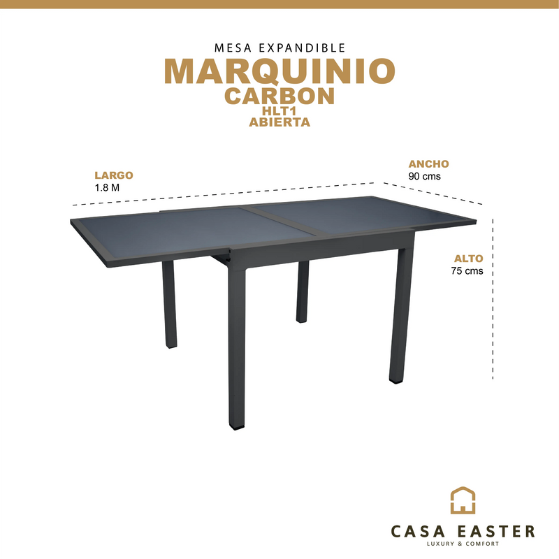 Cargue la imagen en el visor de la galería, Mesa De Comedor Expandible 90 cms / 1.8 M para interior y exterior de Aluminio Color Carbon MARQUINIO-HLT1