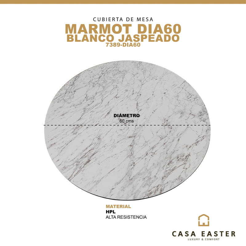 Cargue la imagen en el visor de la galería, Cubierta de mesa Laminado de Alta Presión HPL Color Blanco Jaspeado-MARMOT-7389-DIA60 CasaEaster