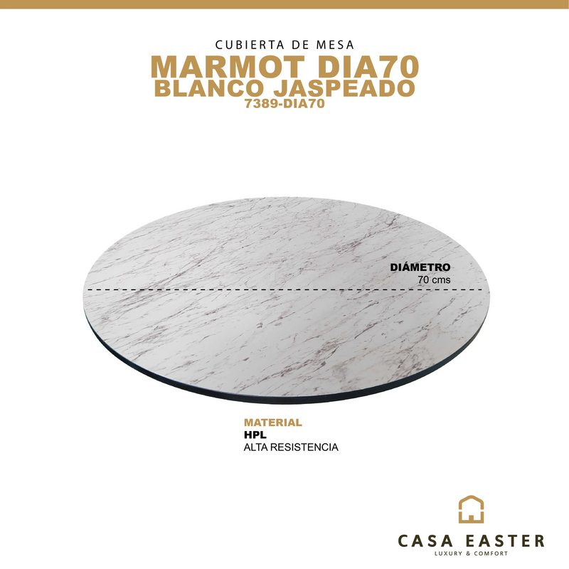 Cargue la imagen en el visor de la galería, Cubierta de mesa Laminado de Alta Presión HPL Color Blanco Jaspeado-MARMOT-7389-DIA70 CasaEaster