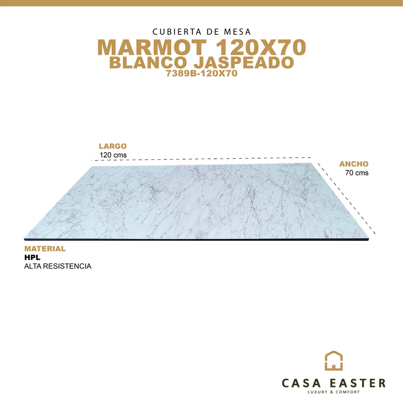 Cargue la imagen en el visor de la galería, Cubierta de mesa Laminado de Alta Presión HPL Color Blanco Jaspeado-MARMOT-7389B-120X70 CasaEaster