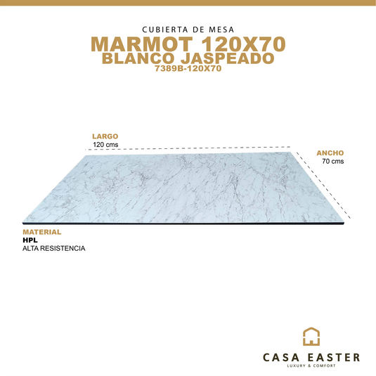 Cubierta de mesa Laminado de Alta Presión HPL Color Blanco Jaspeado-MARMOT-7389B-120X70 CasaEaster