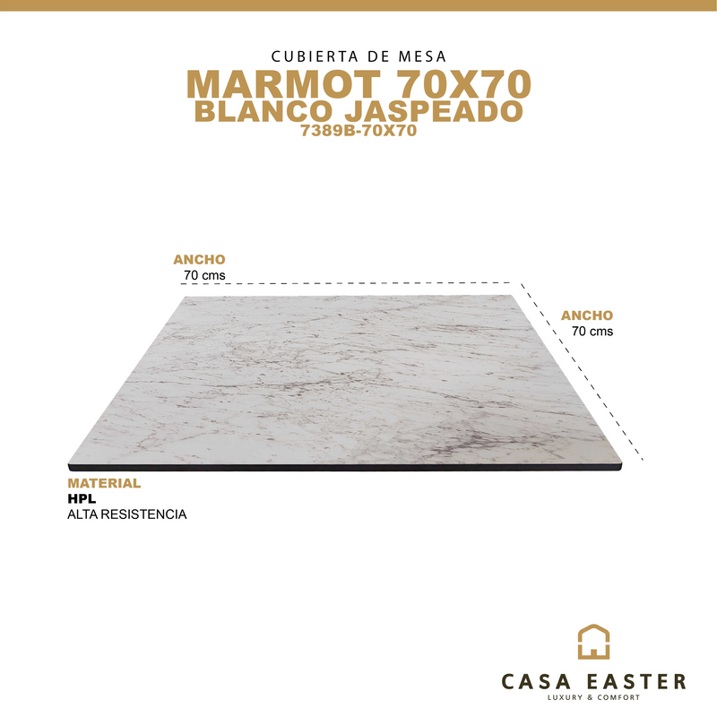 Cargue la imagen en el visor de la galería, Cubierta de mesa Laminado de Alta Presión HPL Color Blanco Jaspeado MARMOT-7389B-70X70 CasaEaster