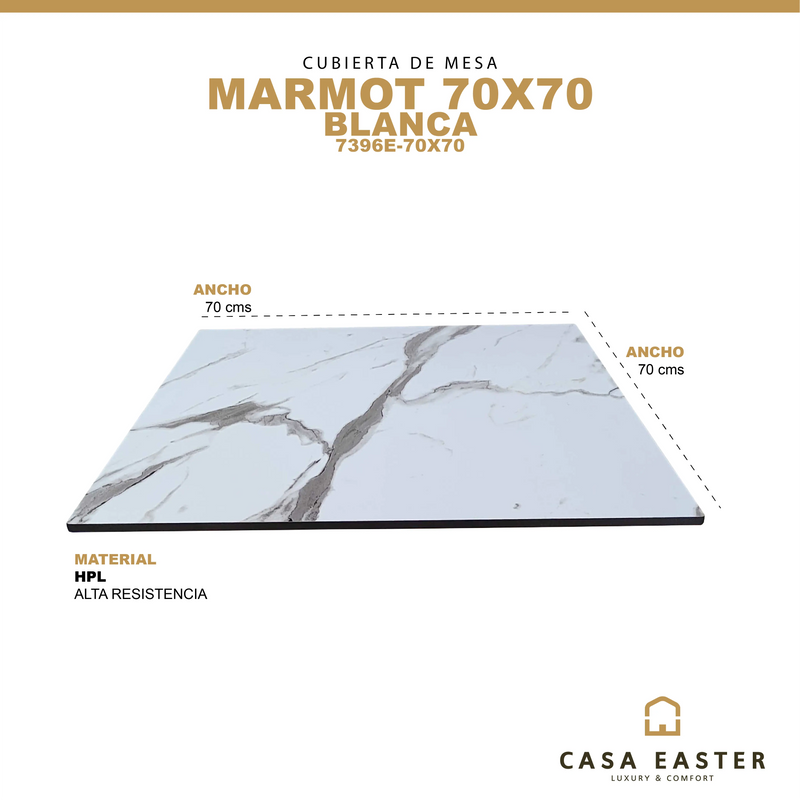 Cargue la imagen en el visor de la galería, Cubierta de mesa Laminado de Alta Presión HPL Color Blanco-MARMOT-70X70-7396E CasaEaster