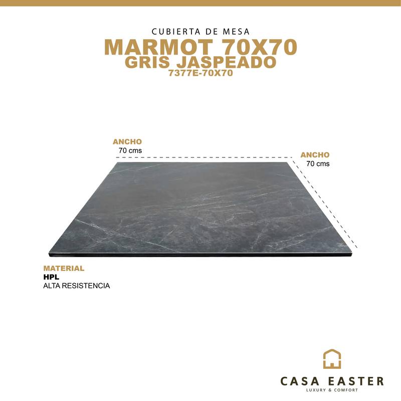 Cargue la imagen en el visor de la galería, Cubierta de mesa Laminado de Alta Presión HPL Color Gris Jaspeado-MARMOT-7377E-70X70 CasaEaster