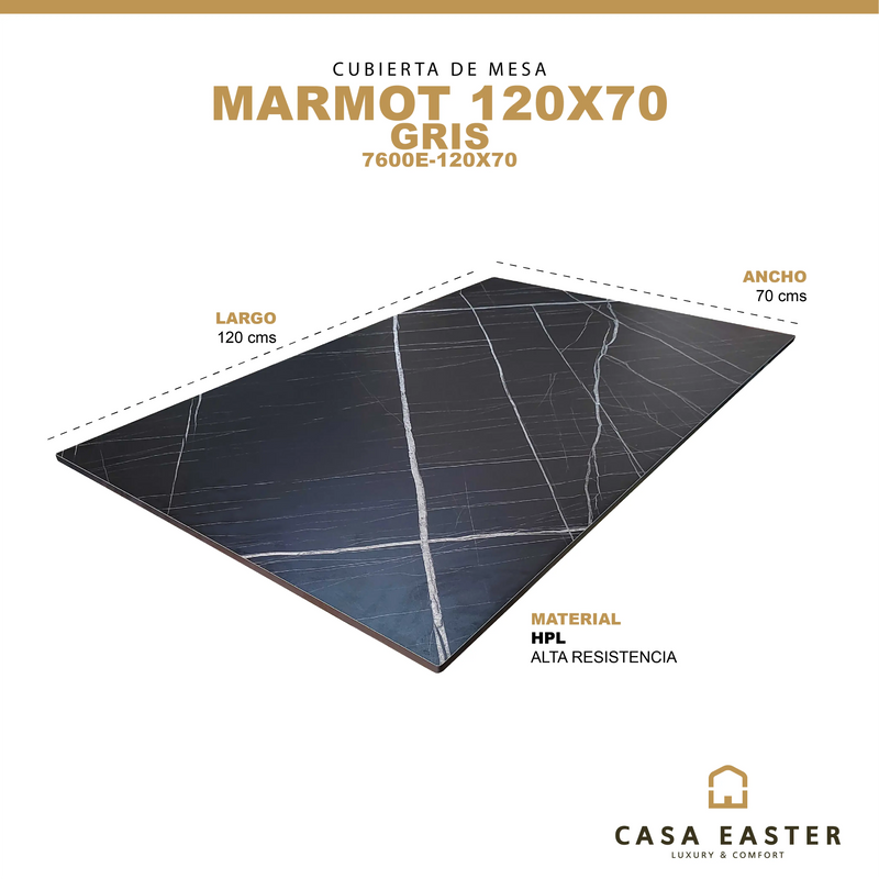 Cargue la imagen en el visor de la galería, Cubierta de mesa Laminado de Alta Presión HPL Color Gris-MARMOT-7600E-120X70 CasaEaster