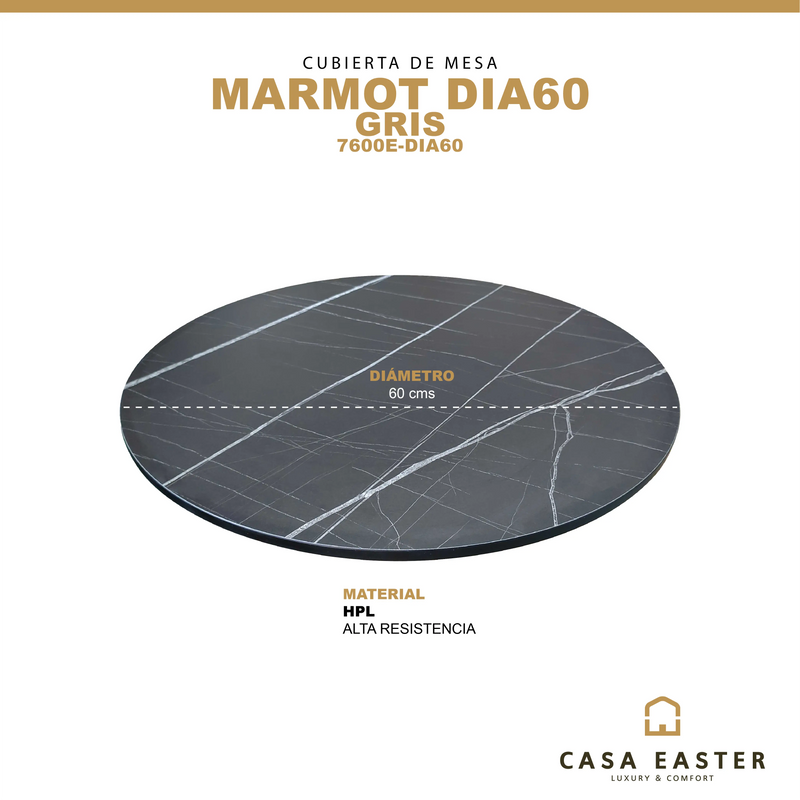 Cargue la imagen en el visor de la galería, Cubierta de mesa Laminado de Alta Presión HPL Color Gris-MARMOT-7600E-DIA60 CasaEaster