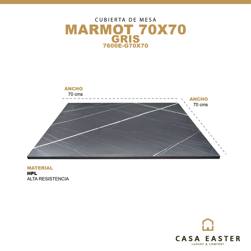 Cargue la imagen en el visor de la galería, Cubierta de mesa Laminado de Alta Presión HPL Color Gris MARMOT-7600E-G70X70 CasaEaster