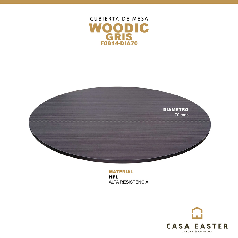 Cargue la imagen en el visor de la galería, Cubierta de mesa Laminado de Alta Presión HPL Color Gris WOODIC-70814-DIA70 CasaEaster