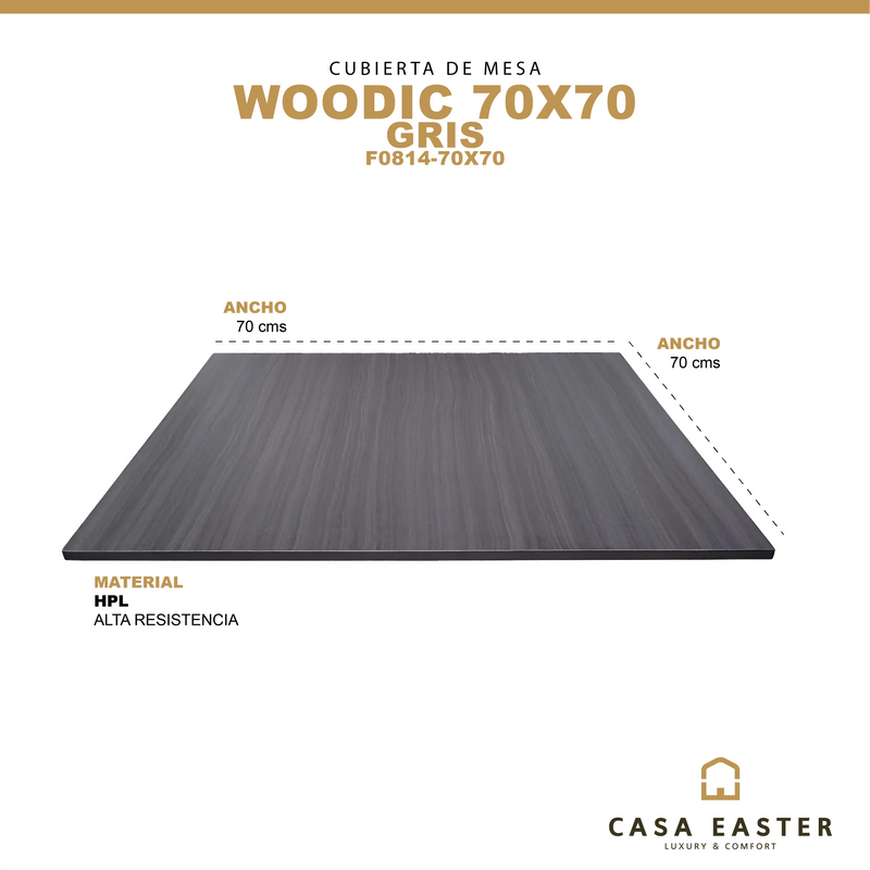 Cargue la imagen en el visor de la galería, Cubierta de mesa Laminado de Alta Presión HPL Color Gris-WOODIC-F0814-70X70 CasaEaster