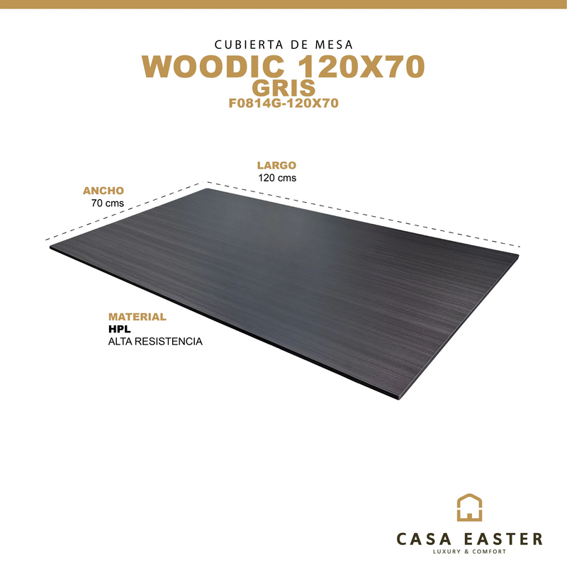 Cargue la imagen en el visor de la galería, Cubierta de mesa Laminado de Alta Presión HPL Color Gris-WOODIC-F0814G-120X70 CasaEaster