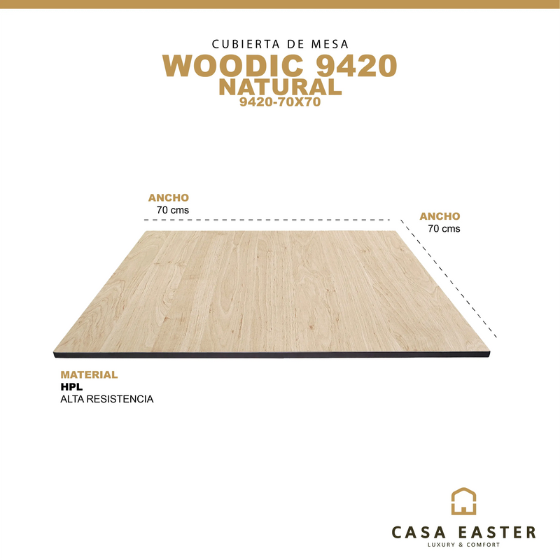 Cargue la imagen en el visor de la galería, Cubierta de mesa Laminado de Alta Presión HPL Color Natural-WOODIC-9420-70X70