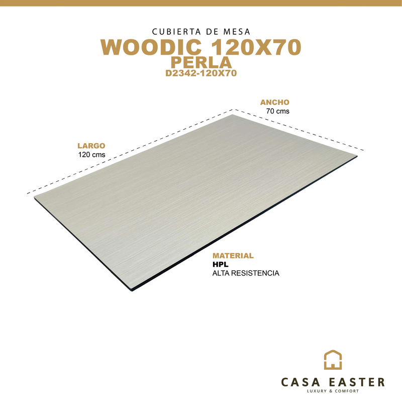 Cargue la imagen en el visor de la galería, Cubierta de mesa Laminado de Alta Presión HPL  Color Perla-WOODIC-D2342-120X70 CasaEaster
