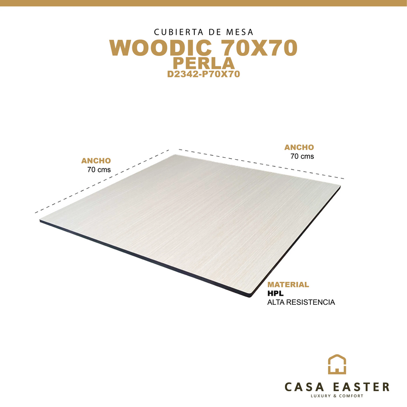 Cargue la imagen en el visor de la galería, Cubierta de mesa Laminado de Alta Presión HPL Color Perla WOODIC-D2342-P70X70 CasaEaster