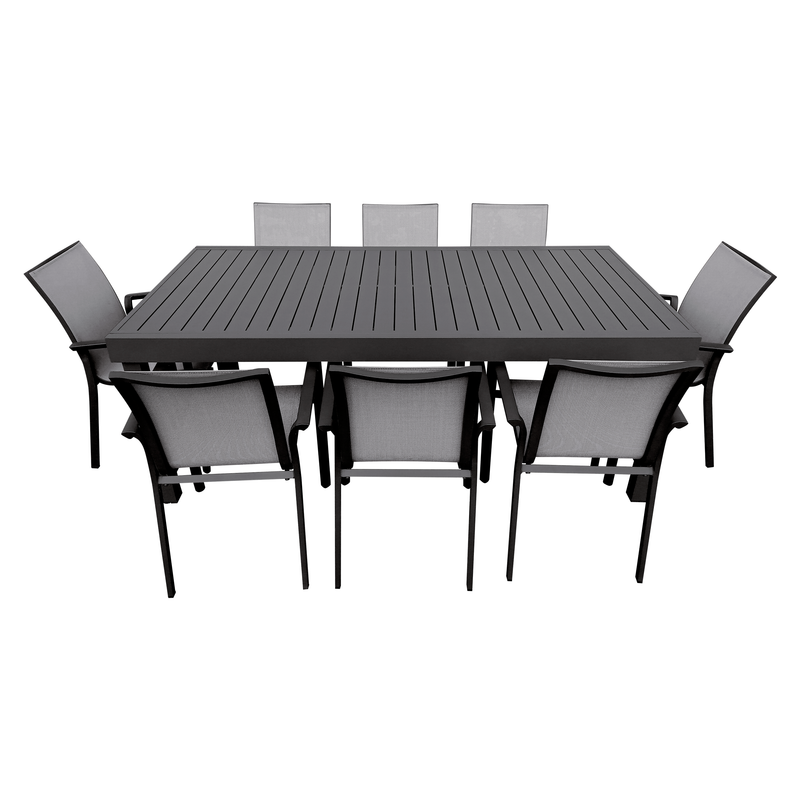 Cargue la imagen en el visor de la galería, Comedor de Aluminio Doume 2 M carbón / 3.2 M + 8 sillas Koshem color Negro