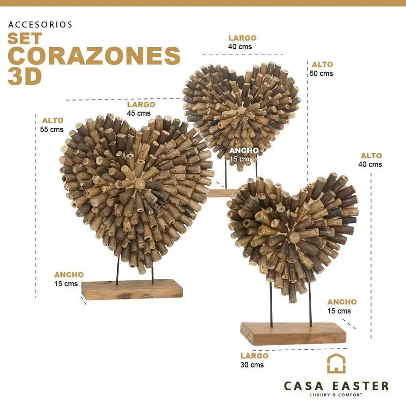 Cargue la imagen en el visor de la galería, Decoracion de Corazones Juego de 3pz Cafe -134371