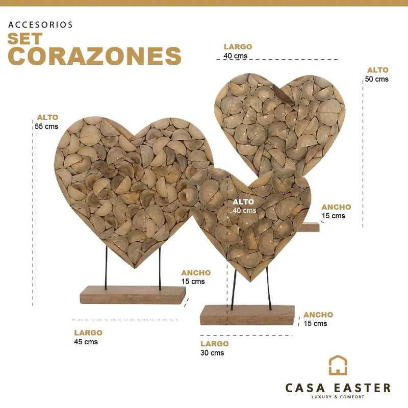 Cargue la imagen en el visor de la galería, Decoración de Corazones Juego de 3pz Natural -134370