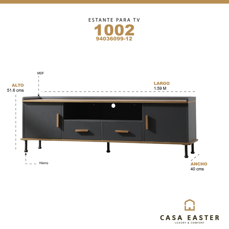 Cargue la imagen en el visor de la galería, Estante para TV Color  Negro y Natural, Mod: 1002-94036099-12 CasaEaster