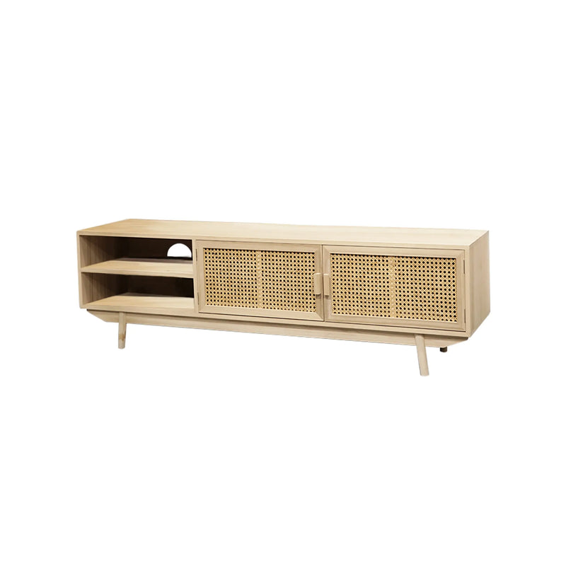 Cargue la imagen en el visor de la galería, Estante para TV,  color natural con Rattan, Paulownia Mod:32423D-415D CasaEaster