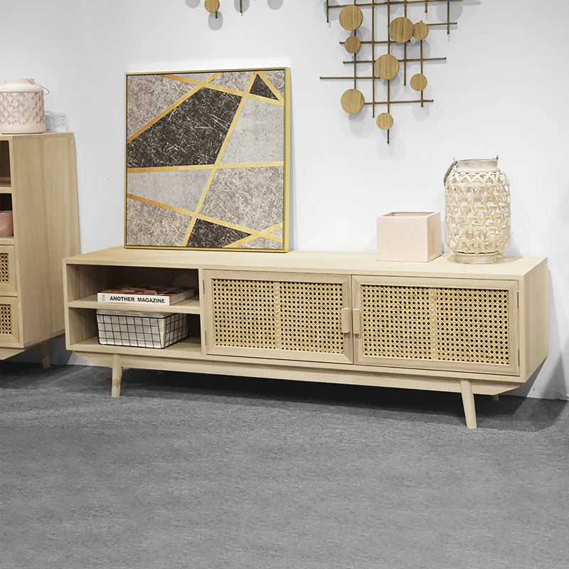 Cargue la imagen en el visor de la galería, Estante para TV,  color natural con Rattan, Paulownia Mod:32423D-415D CasaEaster