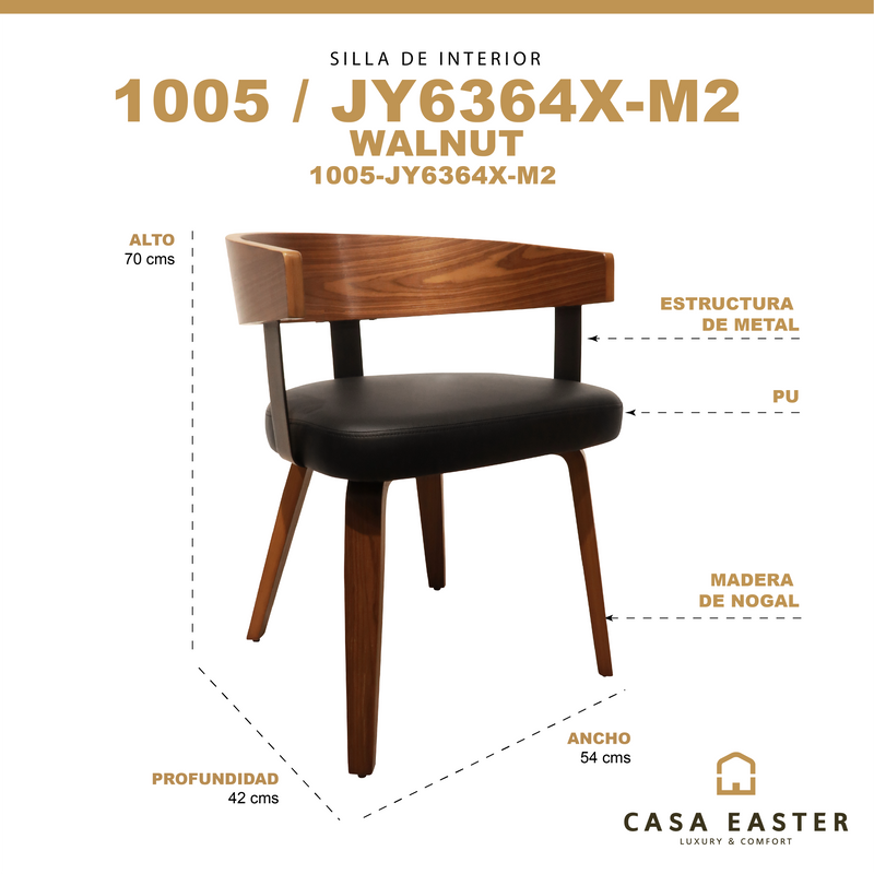 Cargue la imagen en el visor de la galería, Silla de madera para Interior 1005 color café & negro - 1005-JY6364XM2