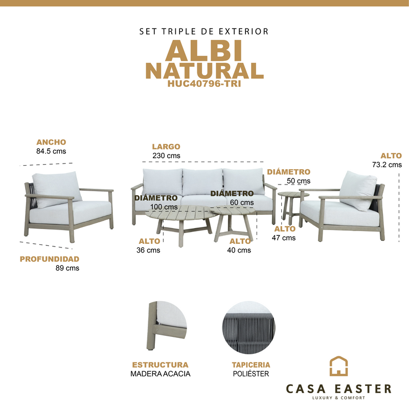 Cargue la imagen en el visor de la galería, Set Triple Albi de madera color natural - HUC40796-TRI