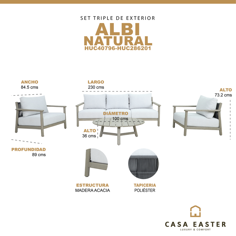 Cargue la imagen en el visor de la galería, Set Triple Albi con una mesas de centro de madera color natural - HUC40796-HUC286201