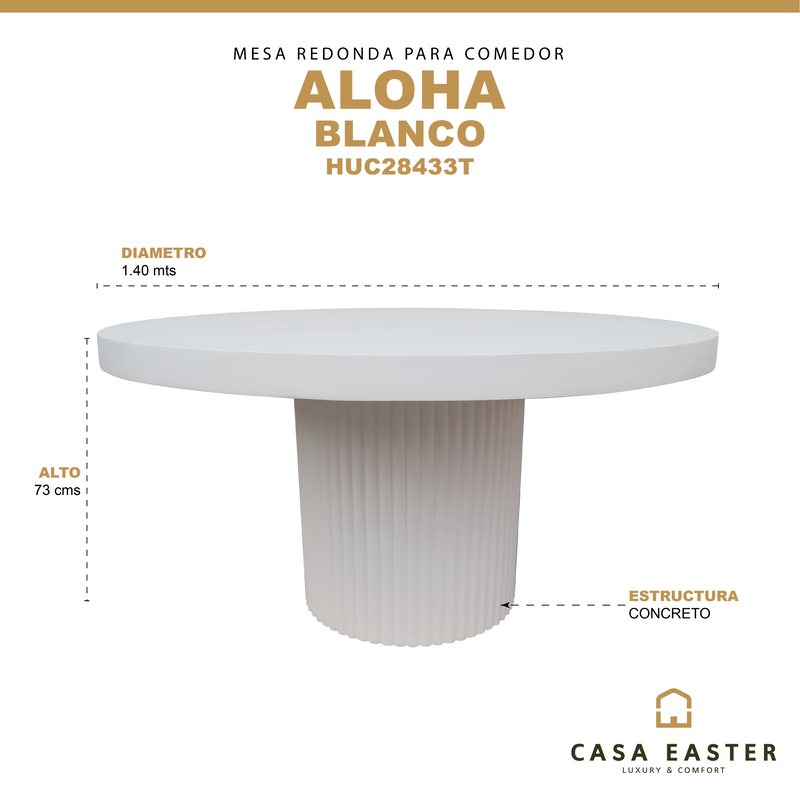 Cargue la imagen en el visor de la galería, Mesa de comedor para interior y exterior Aloha 1.4M redonda color blanco - HUC28433T