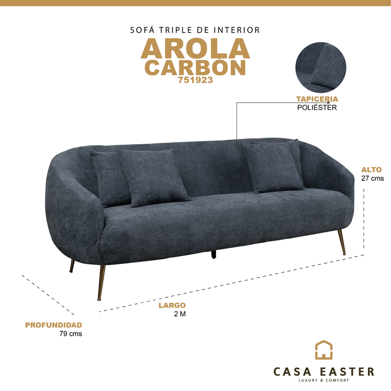 Cargue la imagen en el visor de la galería, Sofá Triple de interior Arola color dk grey / carbón - 751923