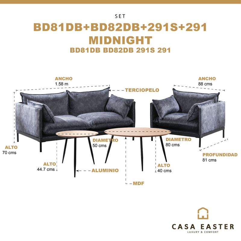 Cargue la imagen en el visor de la galería, Set doble Minimalista MIDNIGTH + mesas de centro 291S / 291 - BD8MIDDUO