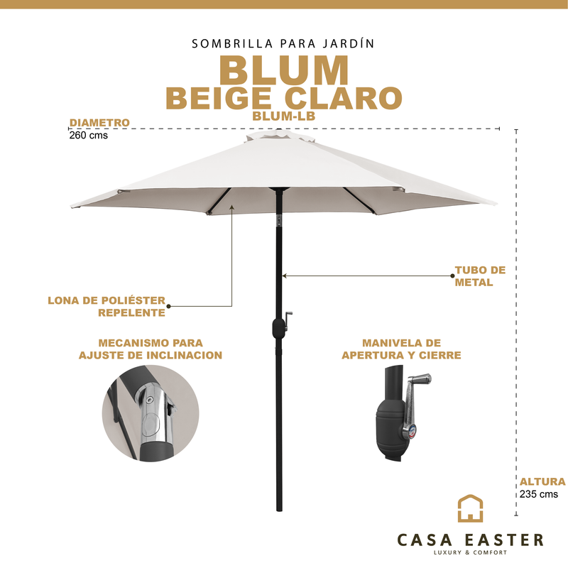 Cargue la imagen en el visor de la galería, Sombrilla Blum Para Jardin con Angulo de Inclinación Color Beige claro - BLUM-LB