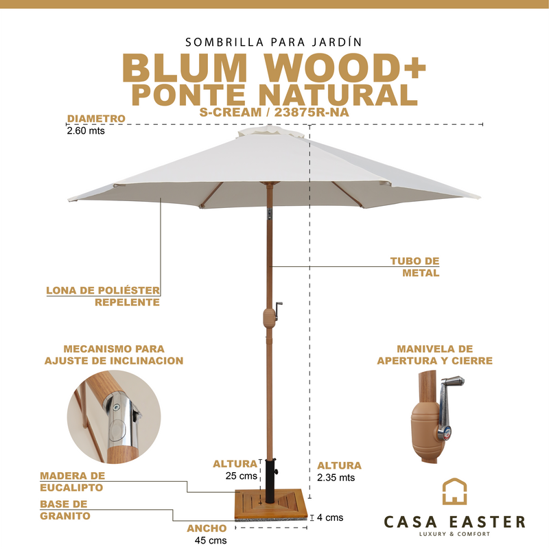 Cargue la imagen en el visor de la galería, Sombrilla Blum Cream + base Ponte de granito - BLUM-PNGR