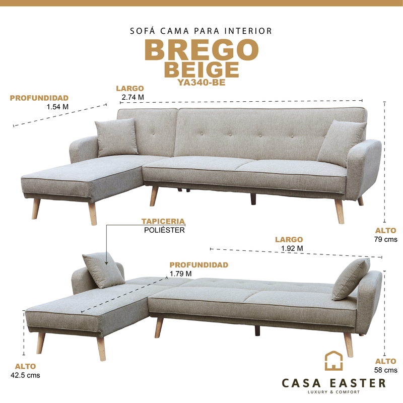 Cargue la imagen en el visor de la galería, Sofá cama corner BREGO color beige - YA340-BE