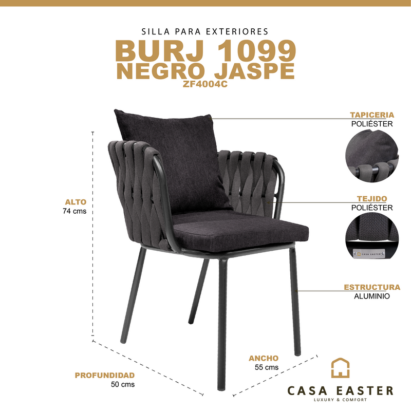 Cargue la imagen en el visor de la galería, Silla de Lazo para Exterior e Interior Color Negro/Gris BURJ 1099-ZF4004C