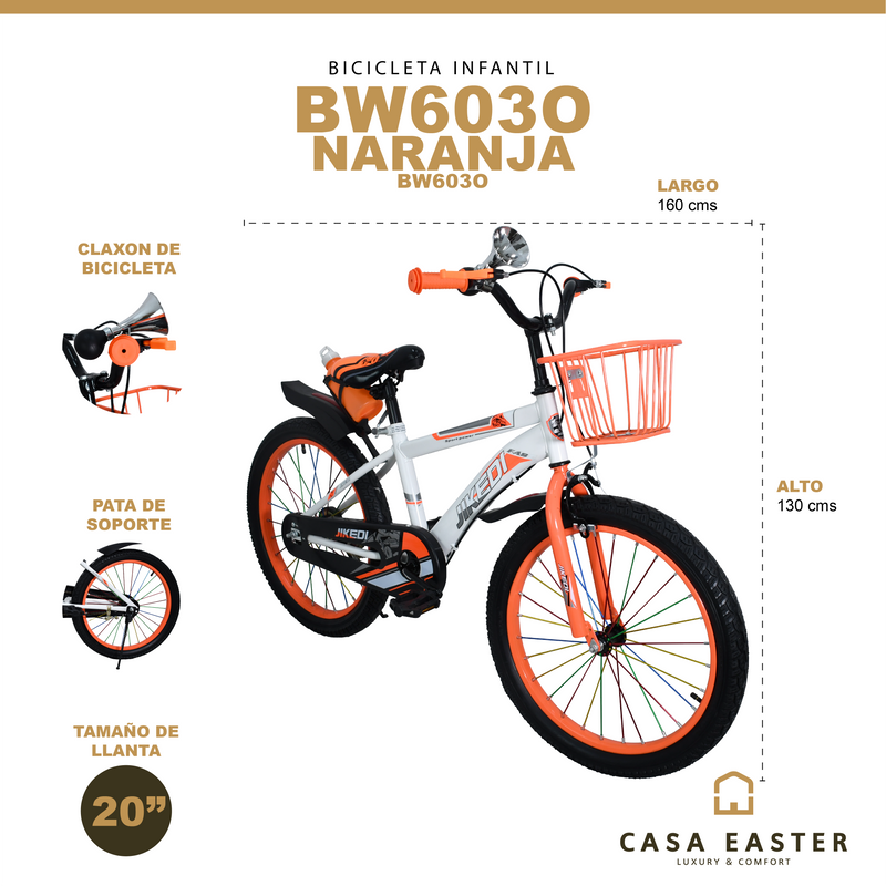 Cargue la imagen en el visor de la galería, Bicicleta Infantil BW6030 / JYF01-20-NA de 20" color naranja - BW6030 / JYF0120-NA