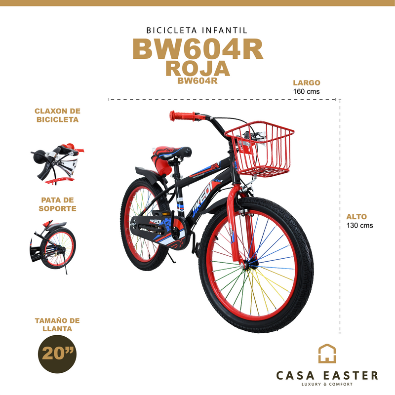 Cargue la imagen en el visor de la galería, Bicicleta Infantil BW604R de 20" color roja - BW604R