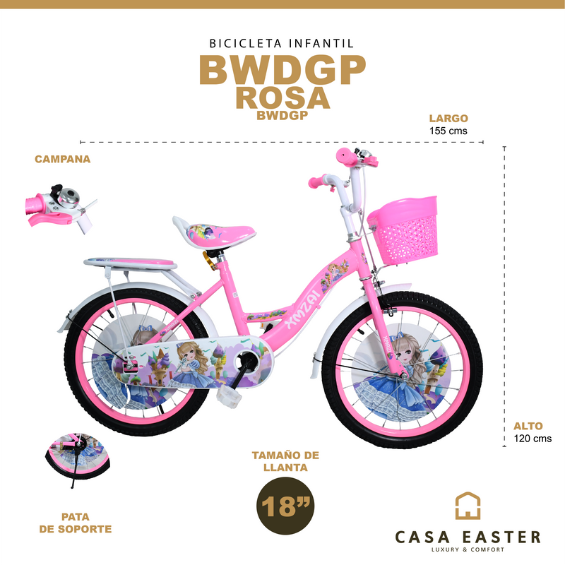Cargue la imagen en el visor de la galería, Bicicleta Infantil BWDGP de 18" color Rosa - BWDGP