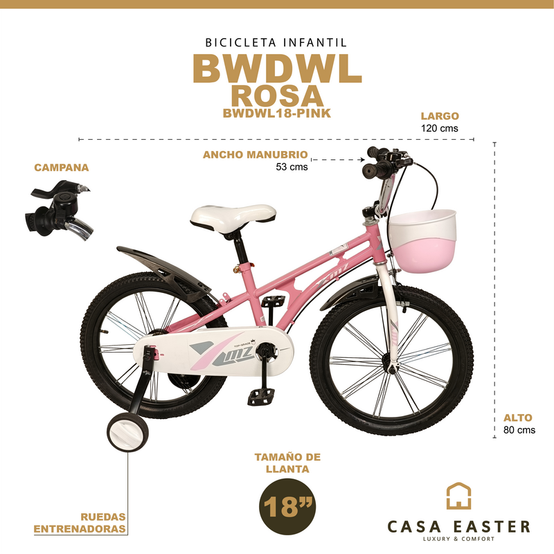 Cargue la imagen en el visor de la galería, Bicicleta Infantil de 18 Pulgadas BWDWL18-PINK Color rosa - BWDWL18-PINK
