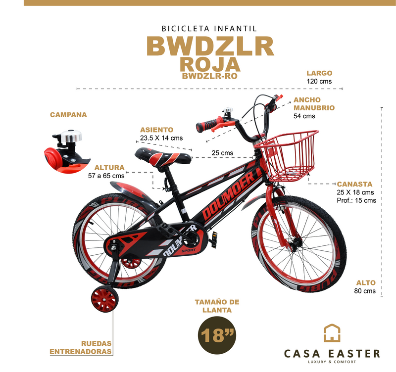 Cargue la imagen en el visor de la galería, Bicicleta Infantil BWDZLR de 18" color rojo - BWDZLR-RO