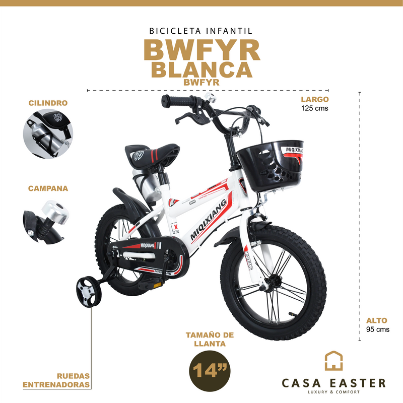 Cargue la imagen en el visor de la galería, Bicicleta Infantil BWFYR de 14" color rojo con blanco - BWFYR