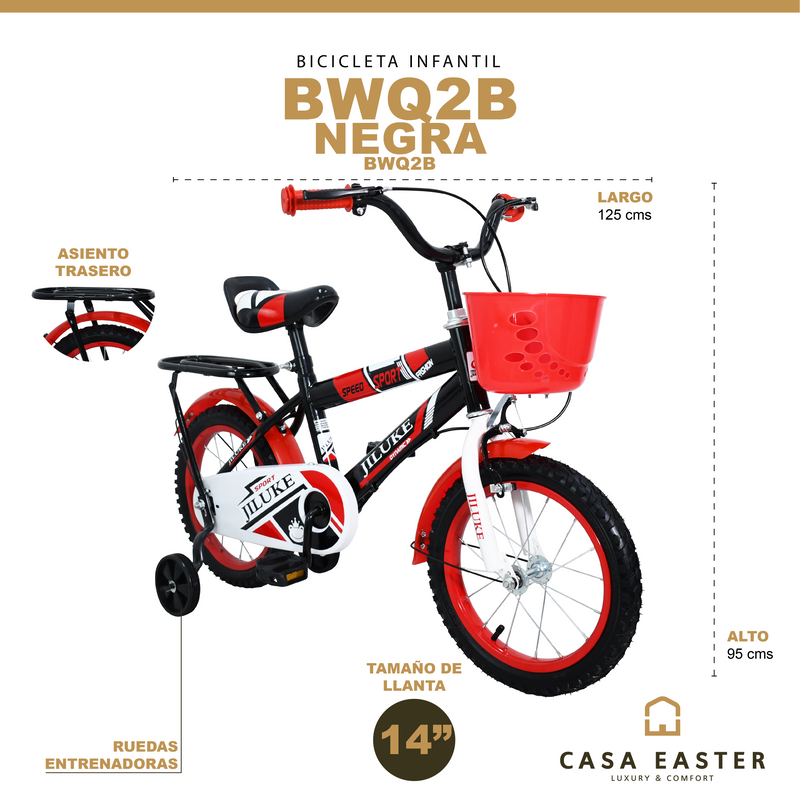 Cargue la imagen en el visor de la galería, Bicicleta Infantil BWQ2B de 14" color negro - BWQ2B