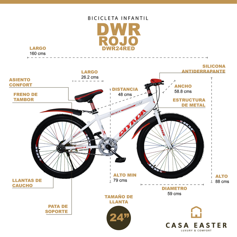 Cargue la imagen en el visor de la galería, Bicicleta DWR de 24" color rojo - DWR24RED