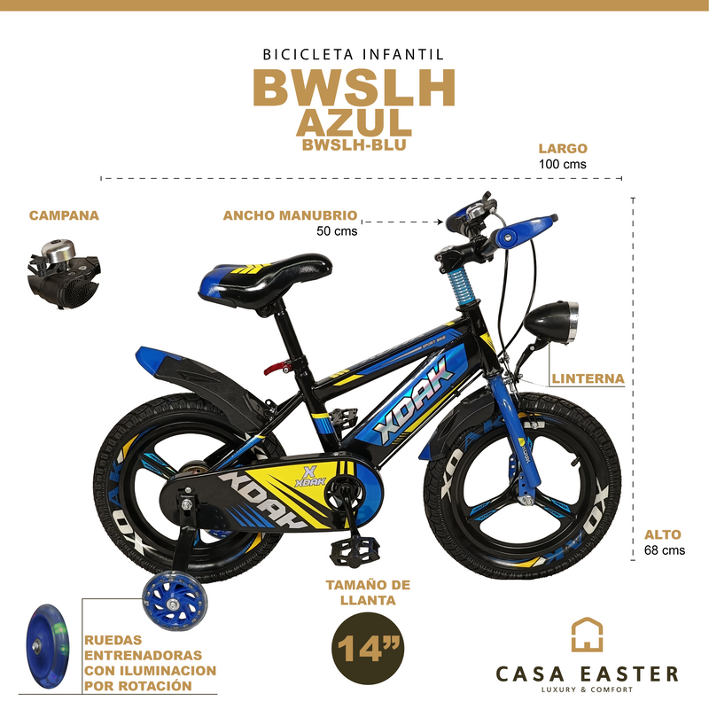 Cargue la imagen en el visor de la galería, Bicicleta Infantil de 14 Pulgadas BWSLH-BLU Color azul - BWSLH-BLU